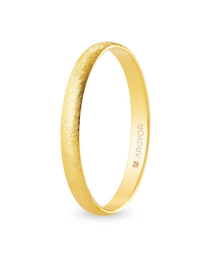 Alianza de Boda de Oro Amarillo Media Caña Acabado Hielo 2,5mm 18kl