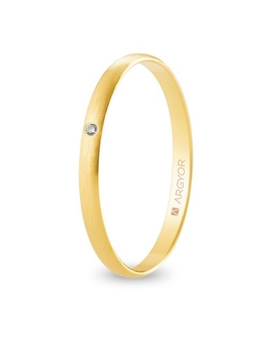 Alianza de Boda de Oro Amarillo y Diamante Media Caña Satinado 2mm 18kl Alianza de Boda de Oro Amarillo y Diamante Media Caña Satinado 2mm 18kl