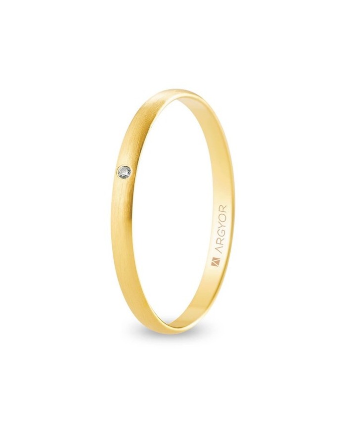 Alianza de Boda de Oro Amarillo y Diamante Media Caña Satinado 2mm 18kl Alianza de Boda de Oro Amarillo y Diamante Media Caña Satinado 2mm 18kl