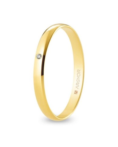 Alianza de Boda de Oro Amarillo Brillo y Diamante Media Caña 2,5mm 18kl Alianza de Boda de Oro Amarillo Brillo y Diamante Media Caña 2,5mm 18kl