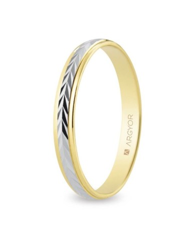 Alianza de Boda de Oro Bicolor: Amarillo Brillo y Espigas de Oro Blanco 3mm 9kl Alianza de Boda de Oro Bicolor: Amarillo Brillo y Espigas de Oro Blanco 3mm 9kl