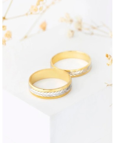 Alianza de Boda de Oro Bicolor: Amarillo Brillo y Espigas de Oro Blanco 3mm 9kl Alianza de Boda de Oro Bicolor: Amarillo Brillo y Espigas de Oro Blanco 3mm 9kl