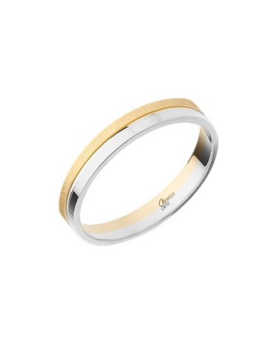 Alianza de Boda de Oro Bicolor: Amarillo Brillo y Blanco Satinado 3mm 9kl Alianza de Boda de Oro Bicolor: Amarillo Brillo y Blanco Satinado 3mm 9kl