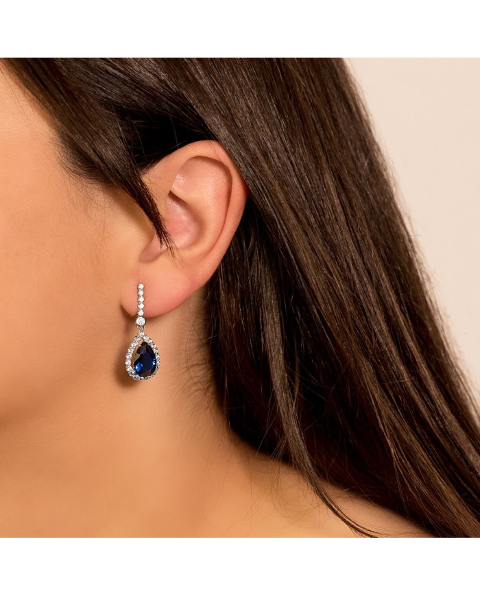 Pendientes En oro blanco con piedra azul