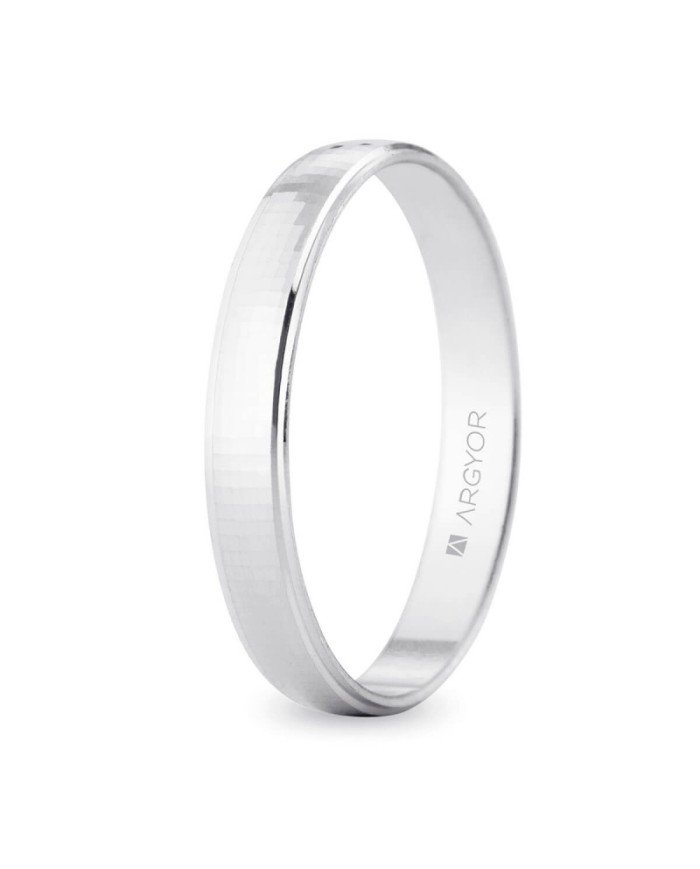 Alianza de Boda de Oro Blanco 18kl con Múltiples Cortes Cristalinos