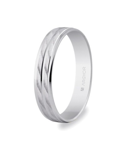 Alianza de Boda de Oro Blanco 9kl Doble Cresta Efecto Láser Alianza de Boda de Oro Blanco 9kl Doble Cresta Efecto Láser