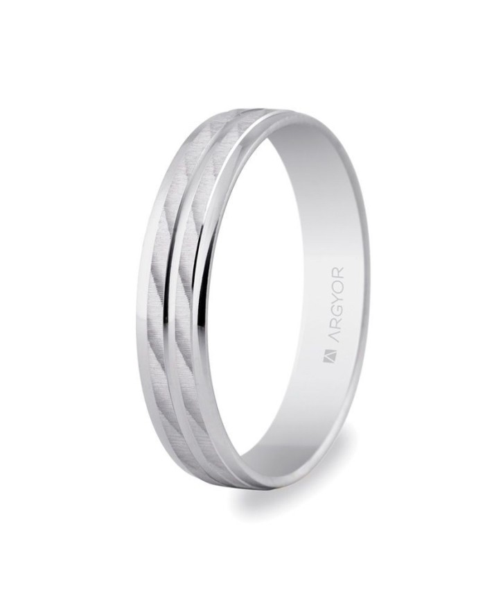 Alianza de Boda de Oro Blanco 9kl Doble Cresta Efecto Láser Alianza de Boda de Oro Blanco 9kl Doble Cresta Efecto Láser