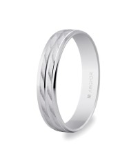 Alianza de Boda de Oro Blanco 9kl Doble Cresta Efecto Láser Alianza de Boda de Oro Blanco 9kl Doble Cresta Efecto Láser