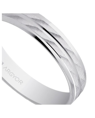 Alianza de Boda de Oro Blanco 9kl Doble Cresta Efecto Láser Alianza de Boda de Oro Blanco 9kl Doble Cresta Efecto Láser