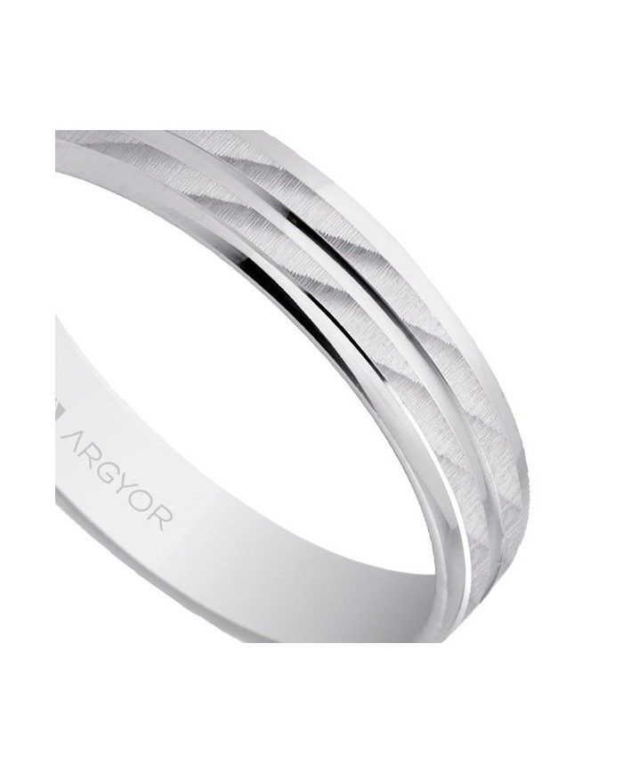 Alianza de Boda de Oro Blanco 9kl Doble Cresta Efecto Láser Alianza de Boda de Oro Blanco 9kl Doble Cresta Efecto Láser