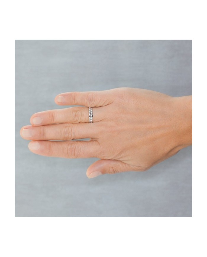 Alianza de Boda de Oro Blanco 9kl Doble Cresta Efecto Láser Alianza de Boda de Oro Blanco 9kl Doble Cresta Efecto Láser