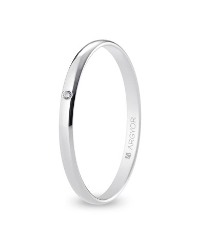 Alianza de Boda de Oro Blanco y Diamante Media Caña 2mm 9k