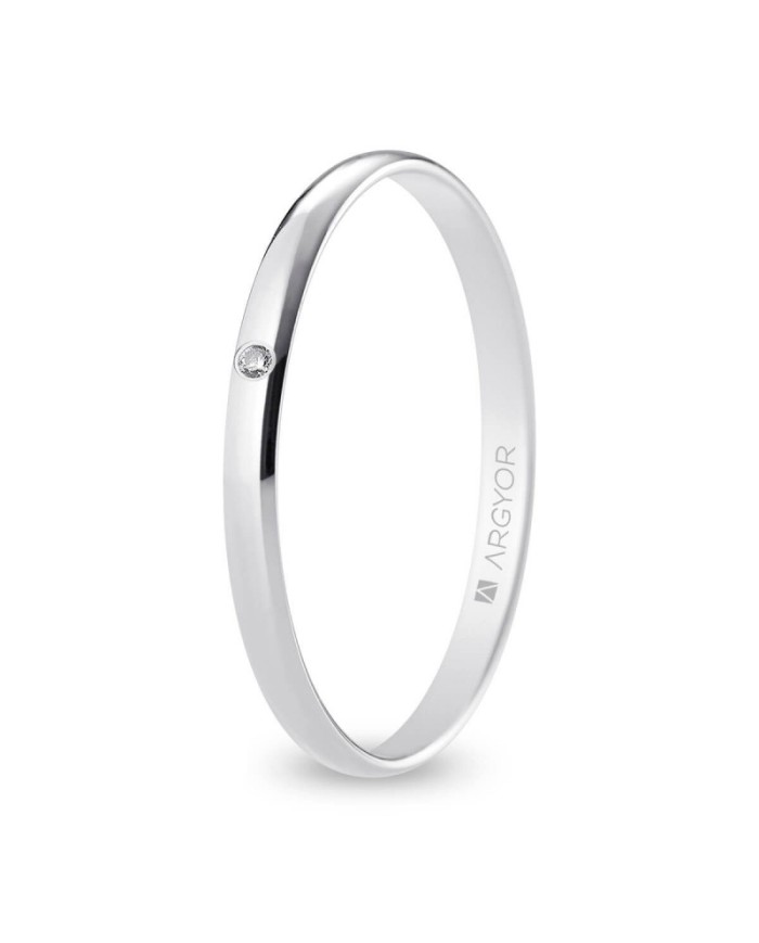 Alianza de Boda de Oro Blanco y Diamante Media Caña 2mm 9k