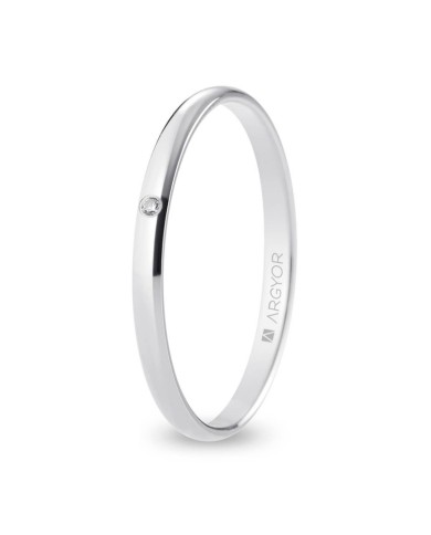 Alianza de Boda de Oro Blanco y Diamante Media Caña 2mm Confort 9kl