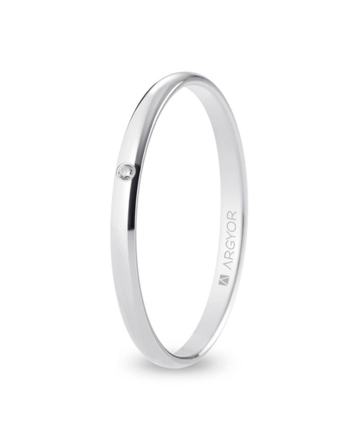 Alianza de Boda de Oro Blanco y Diamante Media Caña 2mm Confort 9kl