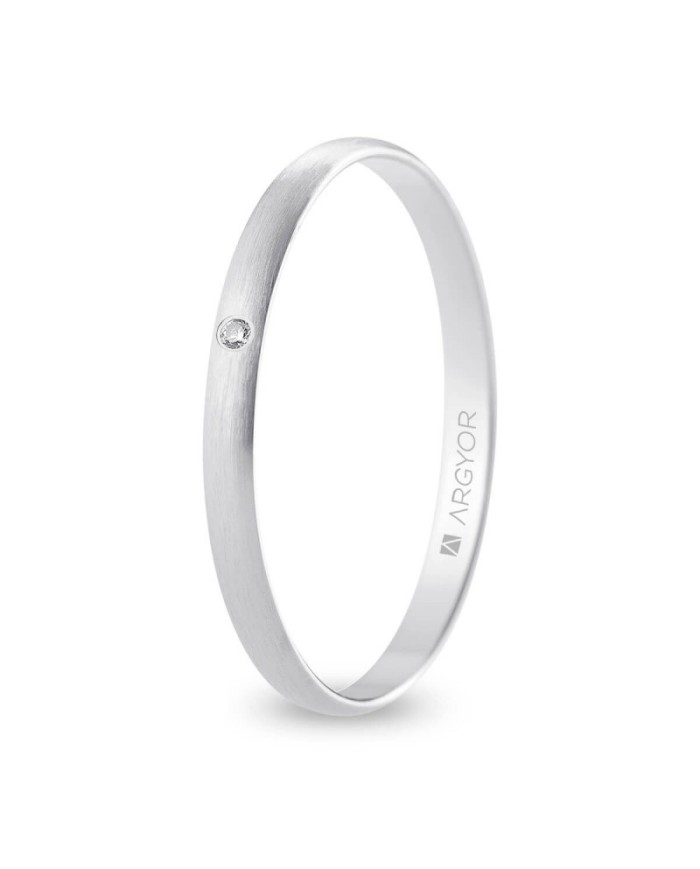 Alianza de Boda de Oro blanco y Diamante Media Caña 2mm Satinada 9kl