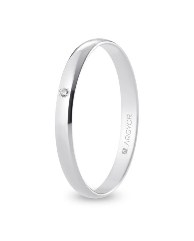 Alianza de Boda de Oro Blanco y Diamante Media Caña 2,5mm 9kl