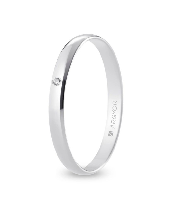 Alianza de Boda de Oro Blanco y Diamante Media Caña 2,5mm 9kl