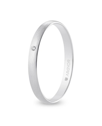 Alianza de Boda de Oro Blanco y Diamante Media Caña 2,5mm Satinada 9k