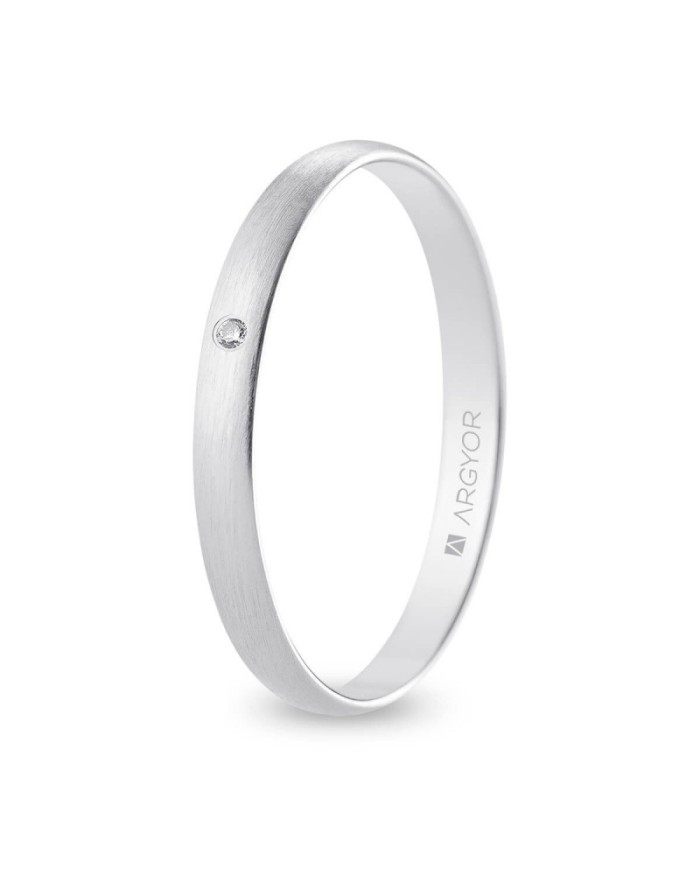 Alianza de Boda de Oro Blanco y Diamante Media Caña 2,5mm Satinada 9k