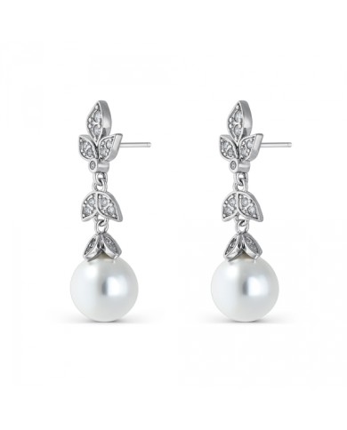 Pendiente de circonita hojas y perla de 10 mm cierre presión