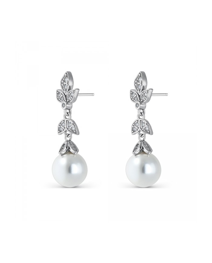 Pendiente de circonita hojas y perla de 10 mm cierre presión