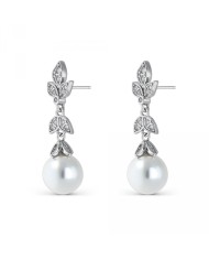 Pendiente de circonita hojas y perla de 10 mm cierre presión