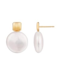 Pendientes Oro cuadrados con perla 12 mm presión