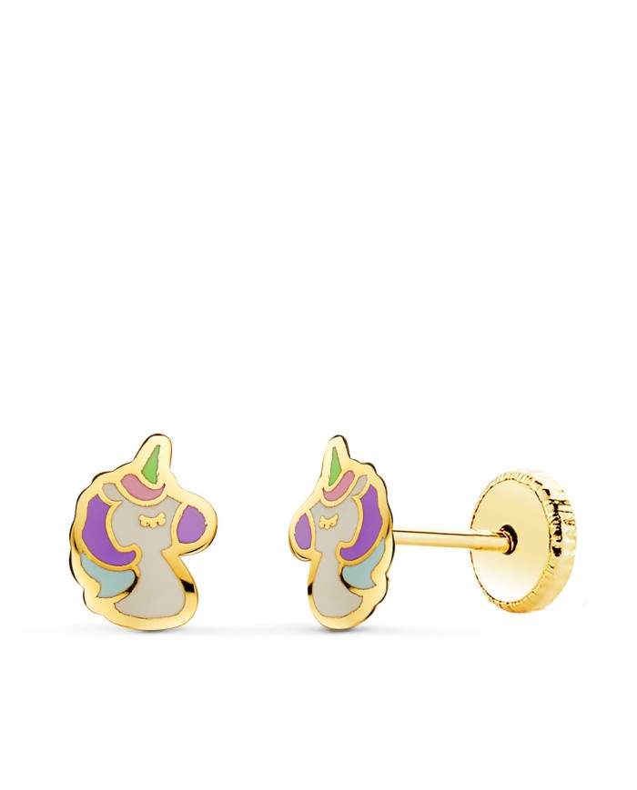 Pendientes Unicornio 18k con esmalte