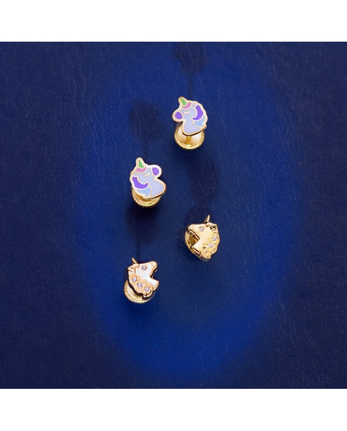 Pendientes Unicornio 18k con esmalte