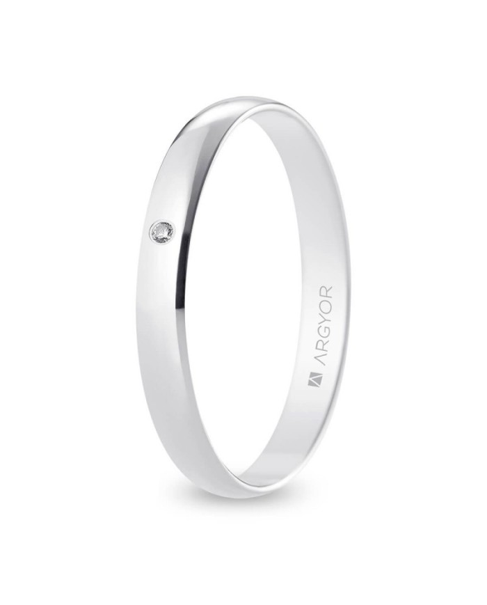 Alianza de Boda de Oro Blanco 3mm 18kl con Diamante
