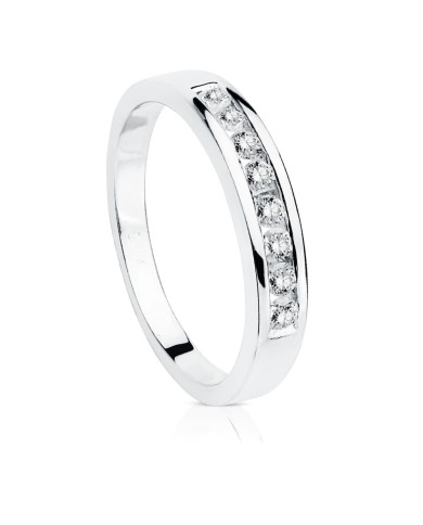 Anillo de Compromiso De Oro Blanco Con 9 Diamantes En Carril 18kl