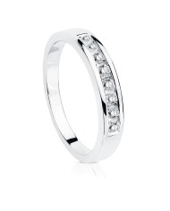 Anillo de Compromiso De Oro Blanco Con 9 Diamantes En Carril 18kl