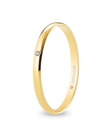 Alianza de Boda Clásica de Oro Brillo y Diamante Media Caña 2mm 9kl Alianza de Boda Clásica de Oro Brillo y Diamante Media Caña 2mm 9kl