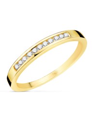 Anillo De Compromiso De Oro Amarillo Con 11 Diamantes En Carril 18kl