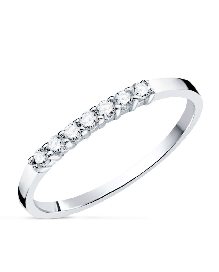 Sortija de Oro Blanco con 7 Diamantes Talla Brillante De 0,160ct 18kl Sortija de Oro Blanco con 7 Diamantes Talla Brillante De 0,160ct 18kl