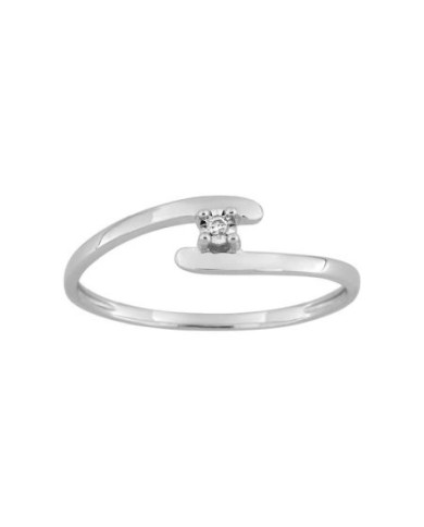 Anillo de Compromiso de Oro Blanco con Diamante Solitario Cruzado 375 9kl