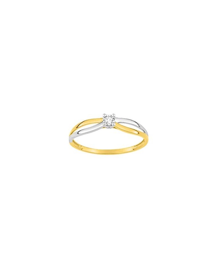 Anillo De Compromiso de Oro Bicolor Con Diamante Solitario Fantasía 375 9kl
