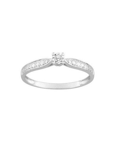 Anillo De Compromiso De Oro Blanco Con Diamante Central y Laterales 9kl