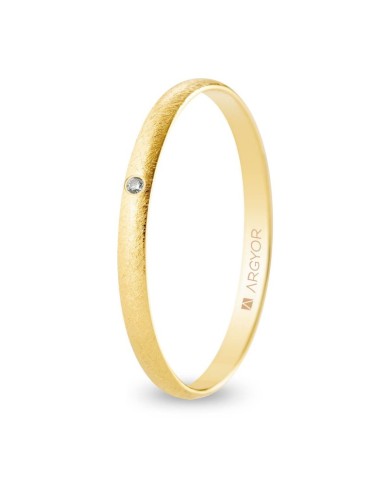 Alianza de Boda Clásica de Oro Amarillo y Diamante Media Caña Acabado Hielo 2mm 9kl Alianza de Boda Clásica de Oro Amarillo y Diamante Media Caña Acabado Hielo 2mm 9kl