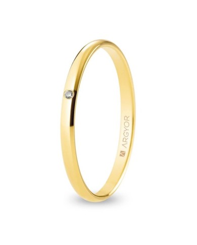 Alianza de Boda de Oro Amarillo y Diamante Media Caña Confort 2mm 9kl Alianza de Boda de Oro Amarillo y Diamante Media Caña Confort 2mm 9kl