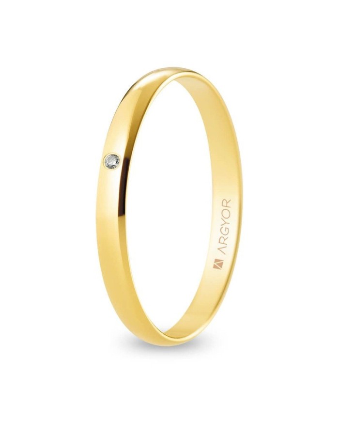 Alianza de Boda de Oro Amarillo y Diamante Media Caña 2,5mm 9kl Alianza de Boda de Oro Amarillo y Diamante Media Caña 2,5mm 9kl